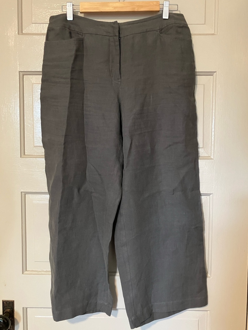 Eileen Fisher Gray Linen Pants Wide Leg Straight Cropped 100% Linen S